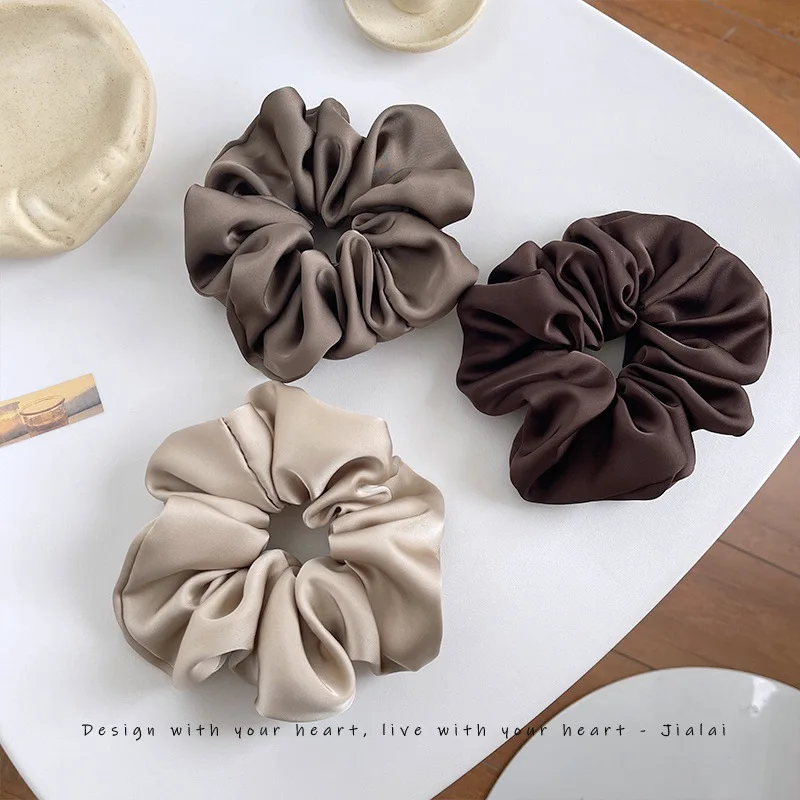

Korean Dongdaemun Temperament Cream Texture Silky Satin Coffee Color Large Intestine Hair Ring Hair Rope Hair Accessories Women