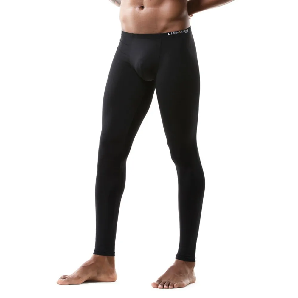

Men Tight-Fitting Leggings Stretch Sexy Autumn Warm Long Johns Thermal Underwear Breathable Ice Silk Translucent Home Pants Male
