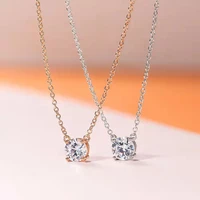 18k gold plated white moissanite classic four claw 2 carat simulated diamond womens simple clavicle chain pendant necklace