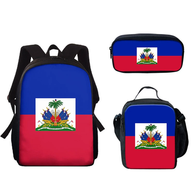 

Pretty Haiti Flag Printing Kids Backpack Back to School Fashion Customizable Schoolbag Set Children Book bag Student School Bags