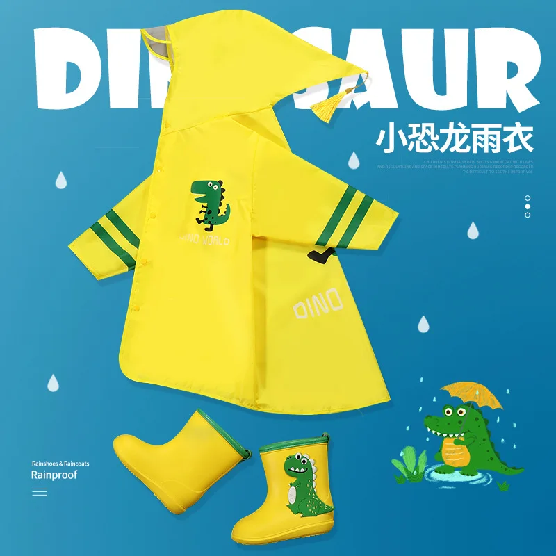 

Little Dinosaur Colorful Cute Children's Waterproof Raincoat Rain Jacket Wear Coat Suit Cover Clothing Kids Girl Boy Yellow