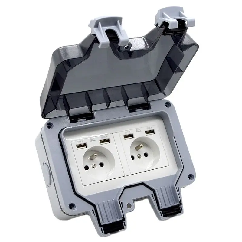 

Новая наружная водонепроницаемая розетка USB, двухпозиционная настенная вилка, стандартный стиль ЕС, FR, 250 В, 16 А, специальный разъем питания, ...