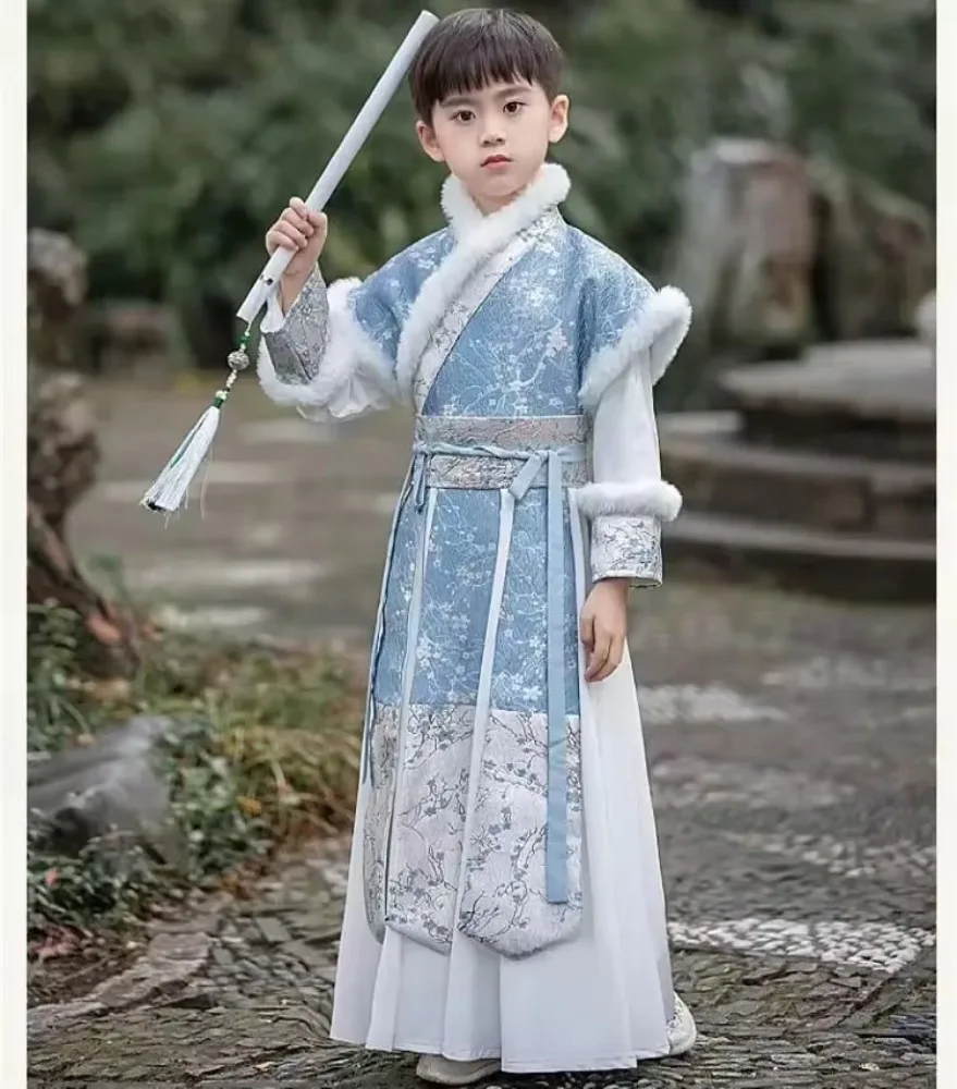 Зимний детский костюм Тан в китайском стиле Hanfu для мальчиков Vestidos плотное платье