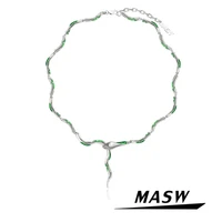 masw high quality metal snake necklace 2022 new trend cool thick silver plated green choker necklace for women jewelry gifts