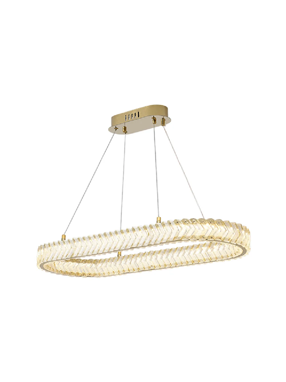 

Gold Oval Home Decor Dimmable LED Chandelier 3 Layers Arrow Shaped Crystal Height Adjustable Modern Suspension Lobby