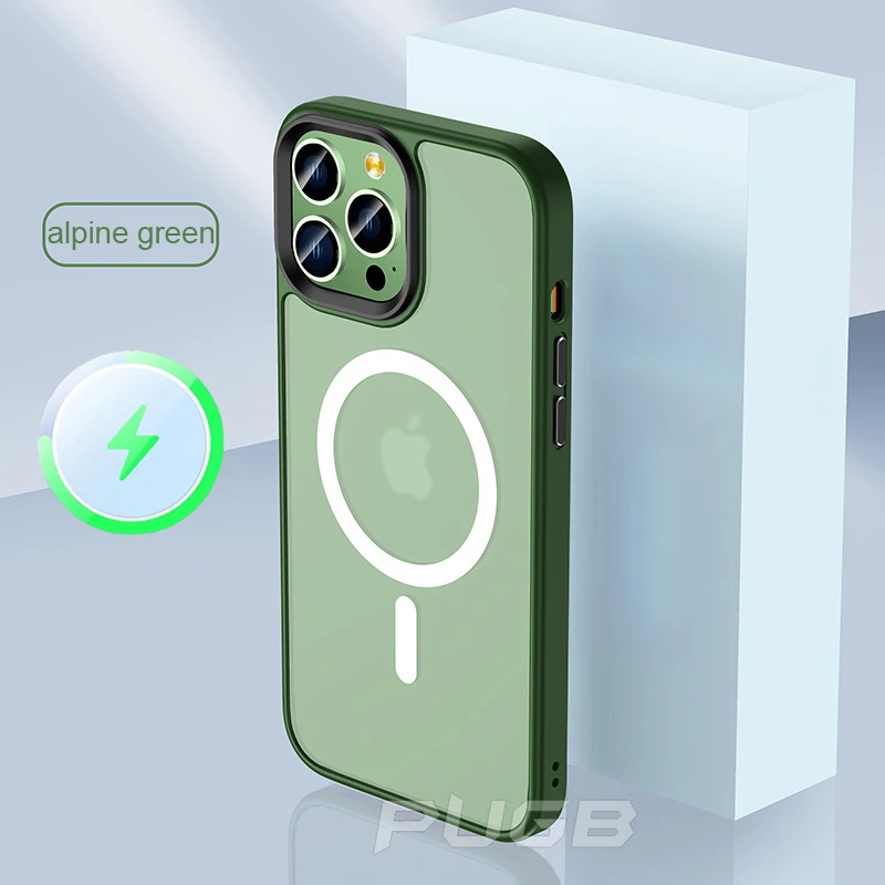 

Luxury Wireless Magnetic Charging Shockproof Matte Case For iPhone 13 12 Pro Max Soft Silicone Bumper Anti-fingerprint Cover