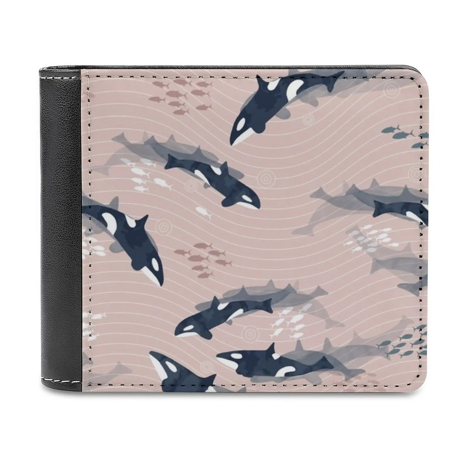 

Orca In Motion Blush Ocean Pattern Fashion Credit Card Wallet Leather Wallets Personalized Wallets For Men And Women Watercolor