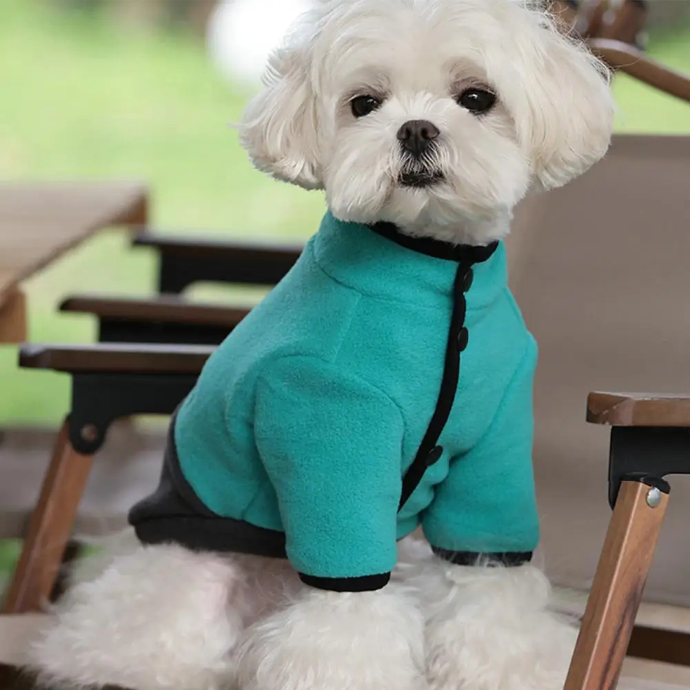 

Puppy Clothes Loose Button Closure Color-Block Windproof Cardigan Keep Warm Thick Autumn Winter Pet Sweatshirt Clothing for Dog