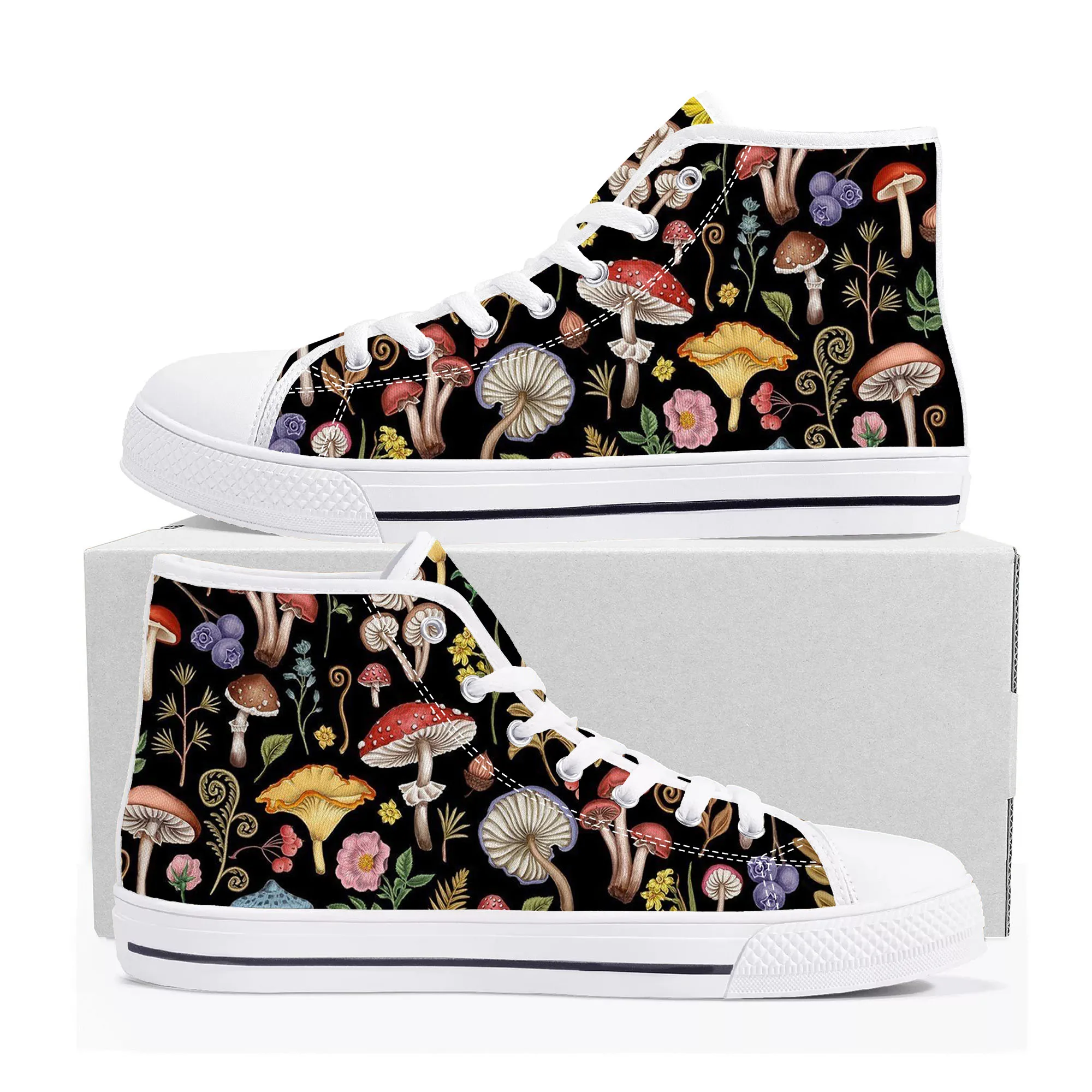 

Mushroom Vintage Custom Made High Top Sneakers Mens Womens High Quality Canvas Sneaker Casual Couple Shoes Personalized Shoes