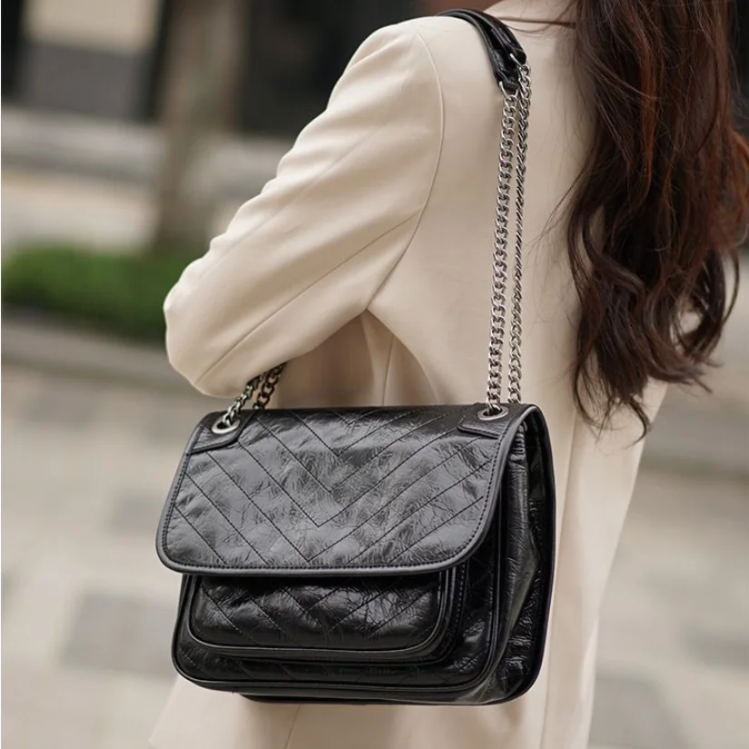 

Women's bag new leather retro chain bag large-capacity one-shoulder messenger oil wax leather wandering bag all-match handbag