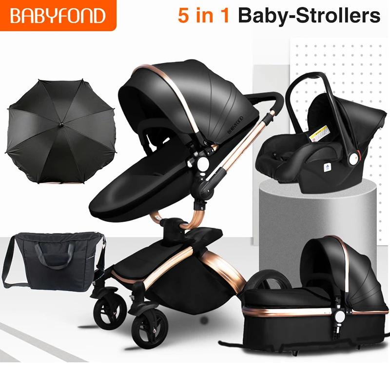 Babyfond 3 in 1 Luxury baby stroller PU leather two-way push 360 rotate  baby car cart trolley Europe baby Pram Free Gift