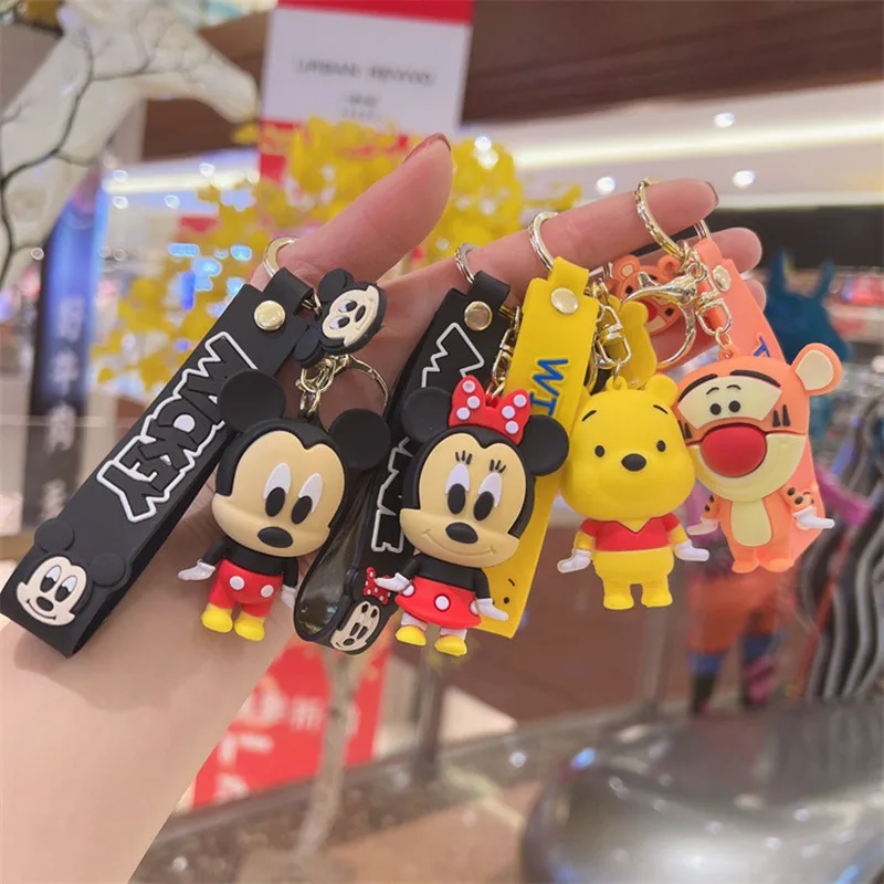 

Disney Anime Silicone Model Keychain Mickey Tigger Donald Duck Stitch Pooh Key Chain Bag Pendant Accessories Keyring Toy Fashion