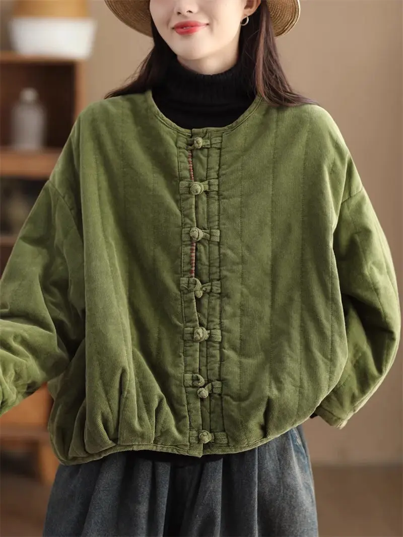 2023 Осень Зима Новая Винтажная Вельветовая куртка женское утепленное хлопковое