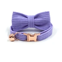 luxury soft corduroy dog cat collar leash set high quality small pet puppy collar adjustable purple collar bow tie with bell
