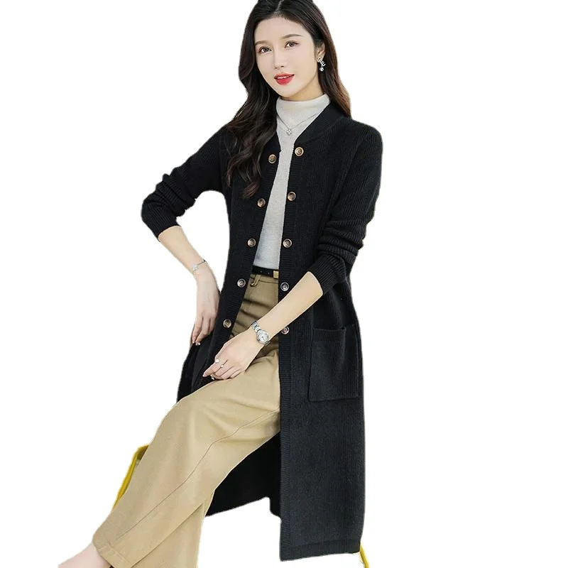 Осенне-зимний модный женский шерстяной вязаный кардиган пальто новая Длинная