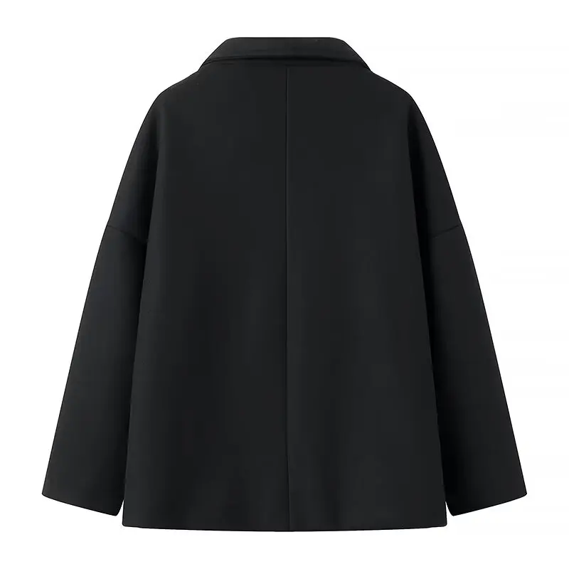 Женская одежда размера плюс повседневная шерстяная куртка двубортное черное