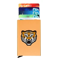 cool gold tiger head design printing anti theft id credit card holder thin aluminium metal wallets pocket case bank card box