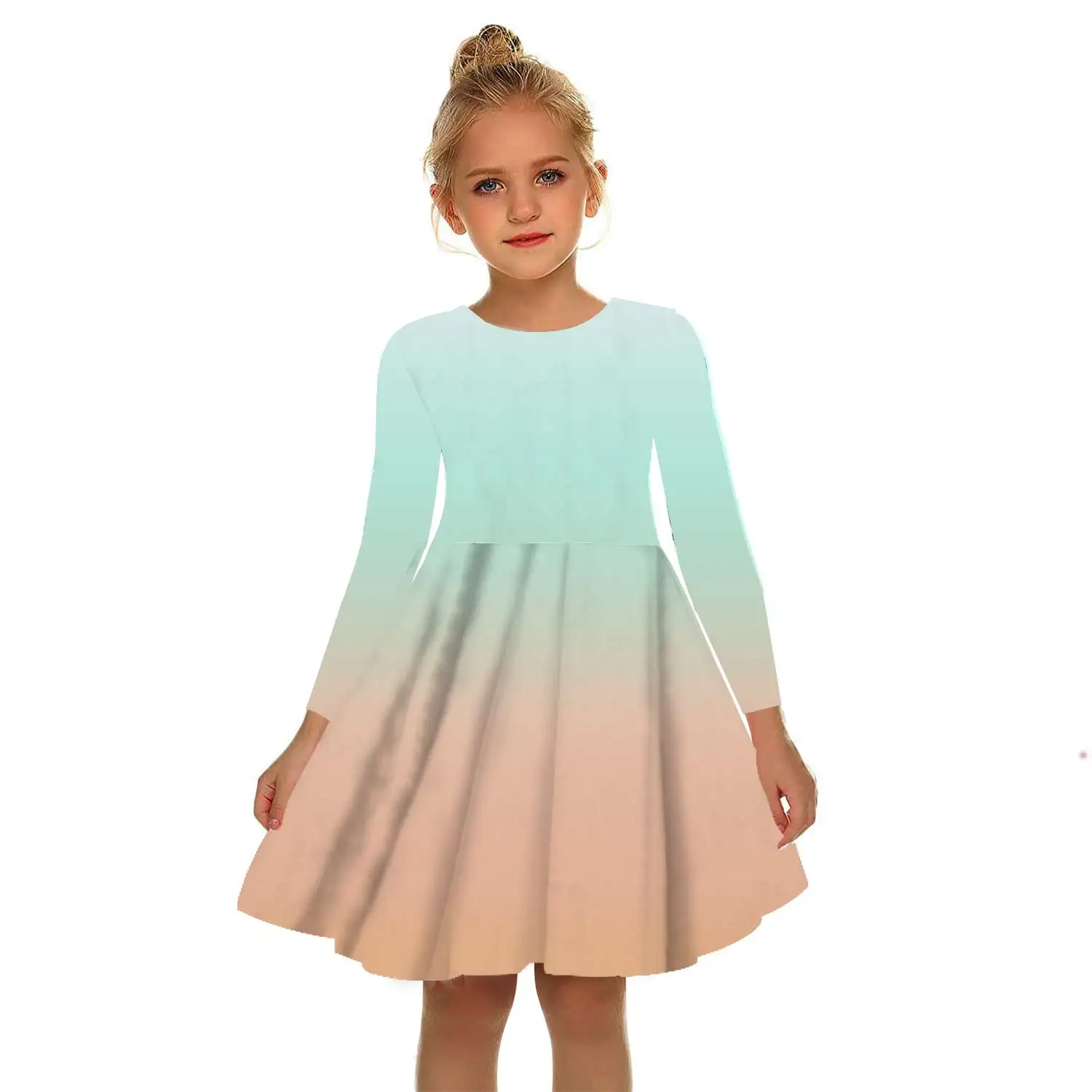 

3D Print Color Summer Gradient Girls Dress White Girl Princess Dress Irregular Tutu 2-17Y Pink Children Leisure kid Girl Dresses
