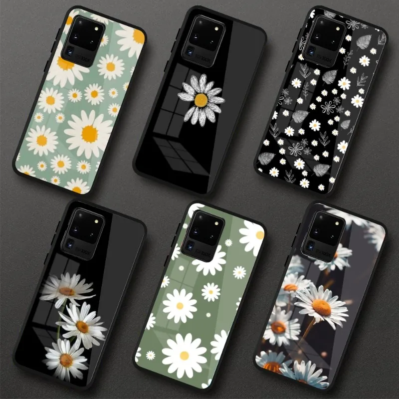 

Beauty Daisy Flowers Phone Case for Samung S23 S22 S21 Pro Ultra A13 A33 A53 NOTE 20 PC Glass Cover Funda Shell