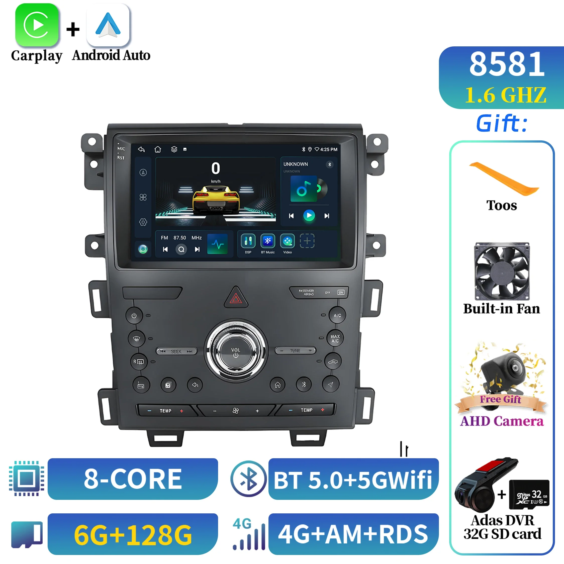 

Автомобильный радиоприемник Android 14 для Ford Edge 2011-2015, мультимедийная навигация, беспроводной Bluetooth Carplay 7862 8 + 256 радио, 2K QLED экран