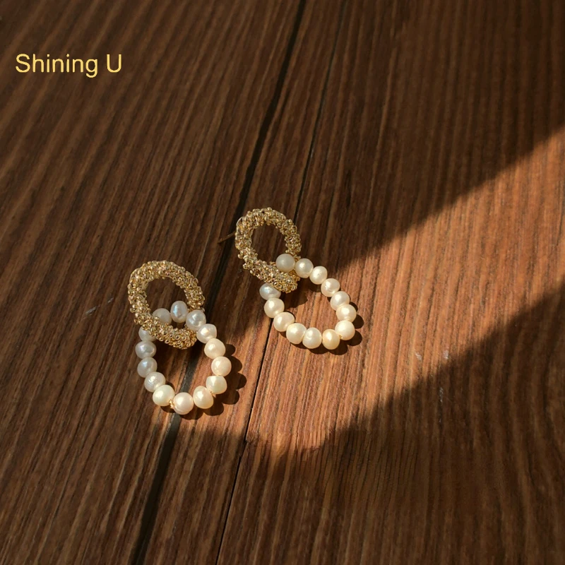 

Shining U Freshwater Earrings S925 Silver Nail Plated In 14K Gold Fashion Jewelry for Women