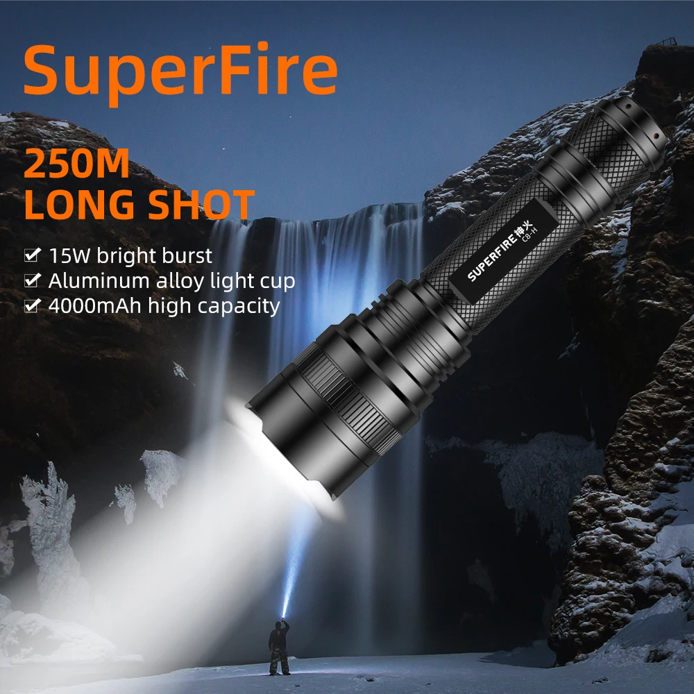 

SuperFire C8-H/C8-P 15W Cree xhp50 Super Bright Torch USB Rechargeable Camping 26650 Battery Outdoor Mini Waterproof LED Torch