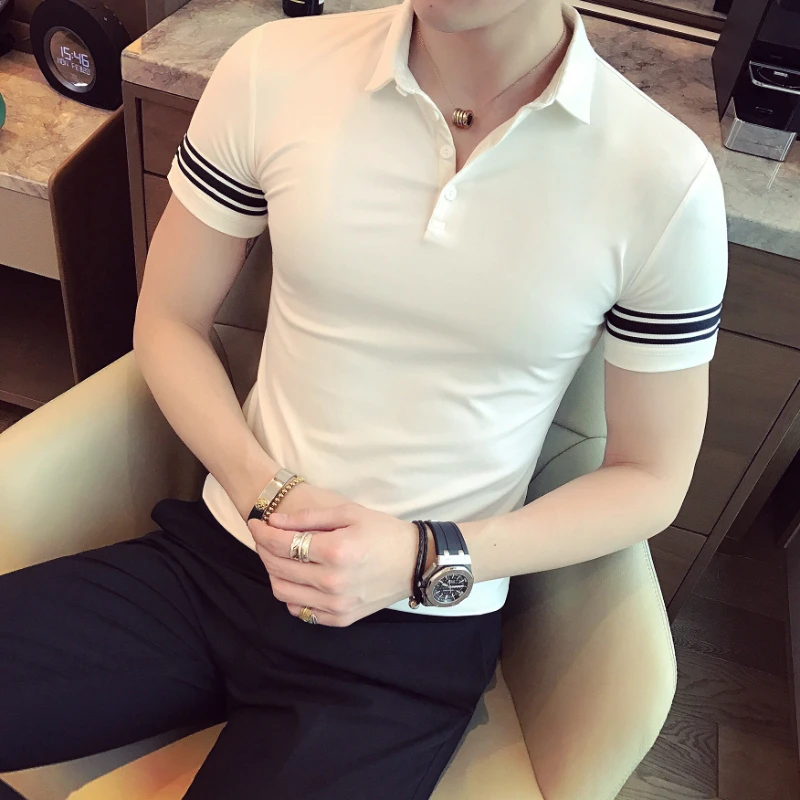 

2023 New Men's Polo Shirt, Spliced Solid Color Business Casual Summer T-Shirt, Slim Fit Solid Color Men's Shirt