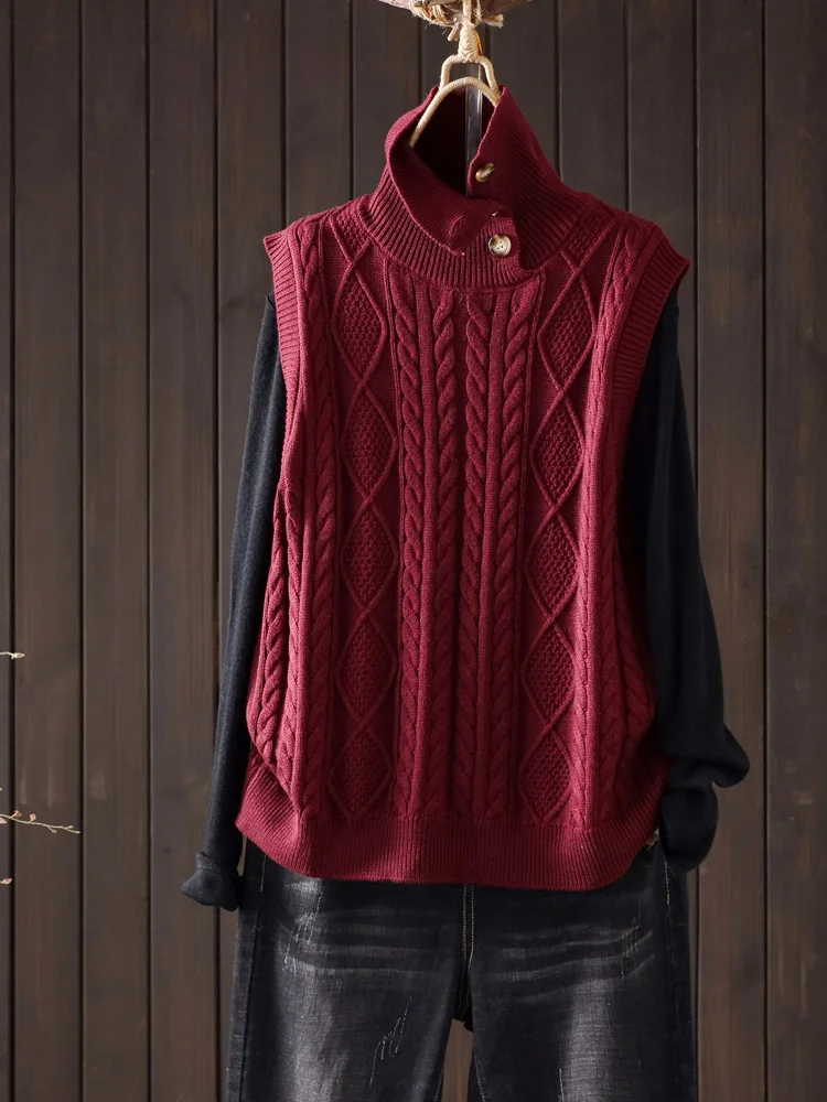 Ретро художественный дизайн свитер с высоким воротником жилет женский осень и