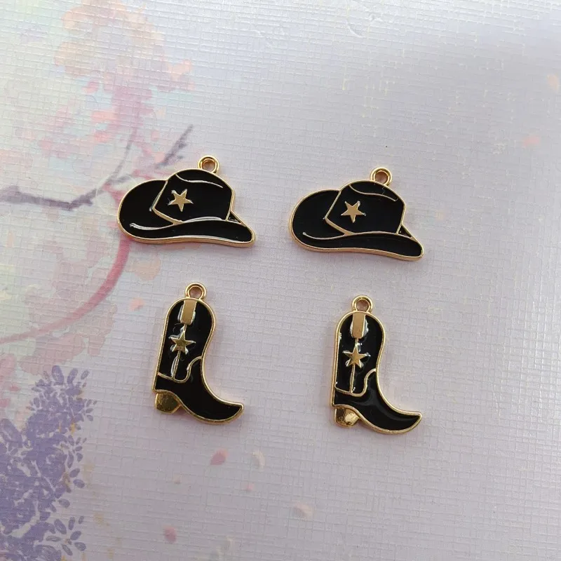 

10pcs Cowboy Hat Boot Charm for Jewelry Making Supplies Enamel Necklace Pendant Keychain Phone Diy Craft Accessories Materials