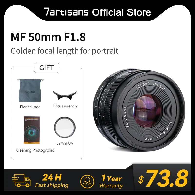 7artisans 7 artisans 50mm F1.8 Large Aperture Portrait Prime Lens For Canon EOS-M Sony E FUJIFILM FX Micro 4/3 Mirrorless Camera