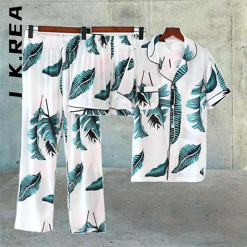

I K.Rea Pajamas Summer Women Ladies 100% Viscose Pajamas 3-Piece Casual Suit Home Pyjamas Soft Female Clothes Home Suit