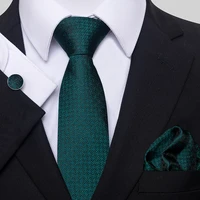 classic green tie pocket squares cufflink set slik necktie for men plaid fit workplace wedding party accessories