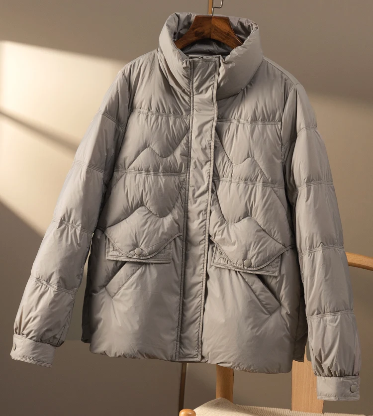 Thin Stand Collar Winter Coat Women  90%  White Duck Down  Casual  Zipper  Pockets  Jackets for Women  Coats  Casacas Para Mujer