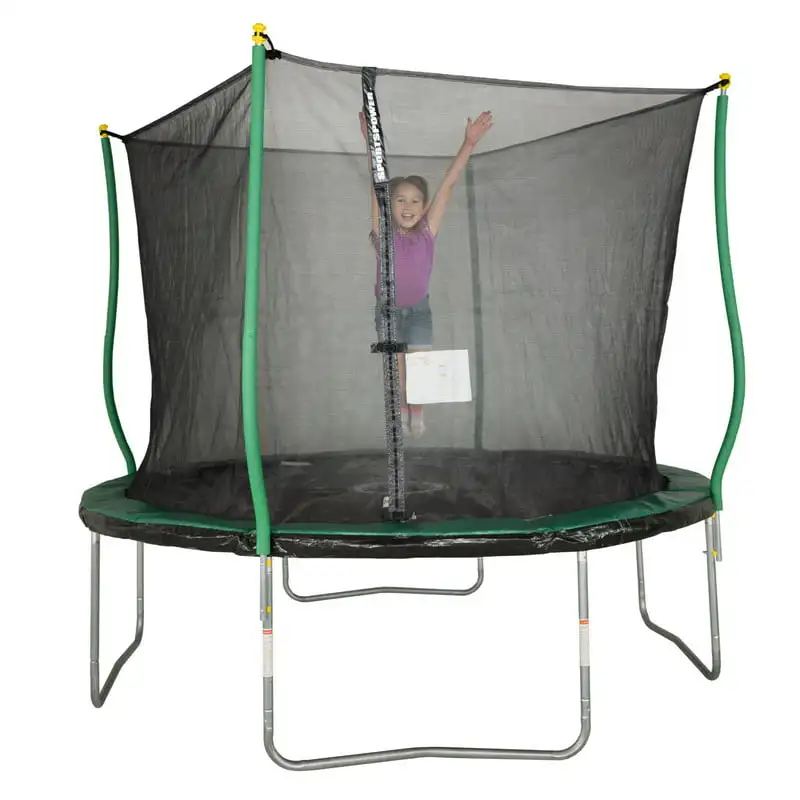 

10' Trampoline, Flash Light Zone, Classic Safety Enclosure, Green/Black For Outdoor Sport Teens Girls and Boys