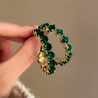 shiny luxury high quality inlay hoop earrings round green zircon crystal earrings for women engagement party jewelry gifts