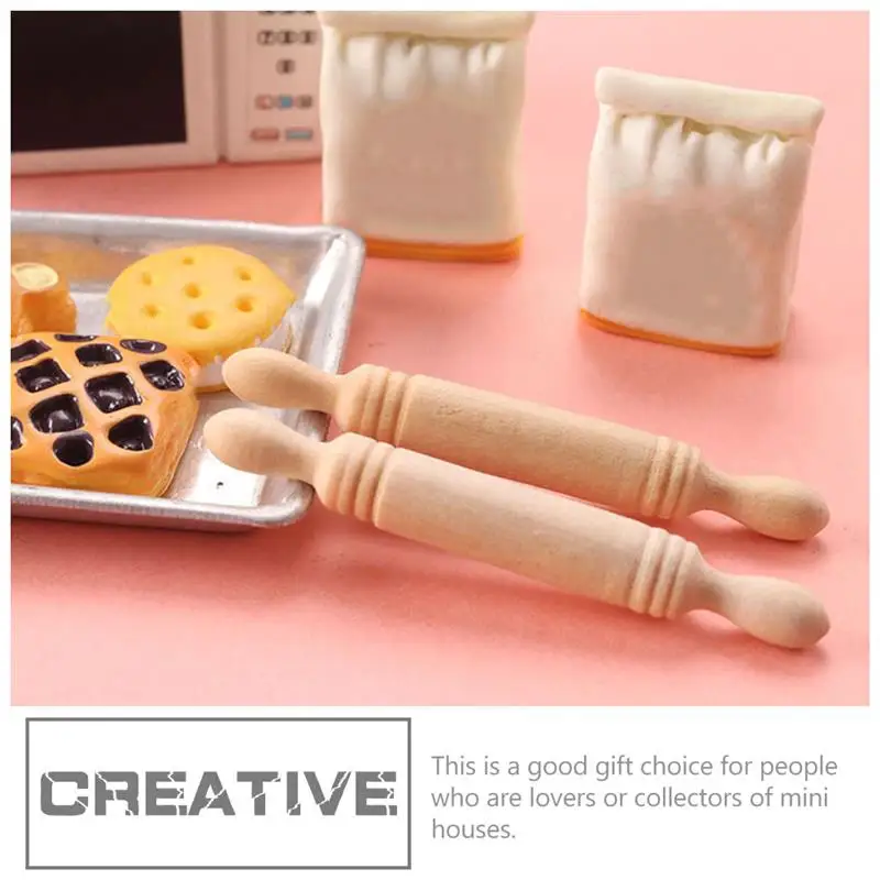 

10pcs Mini Wooden Rolling Pin Shooting Props Doll House Rolling Pin Models