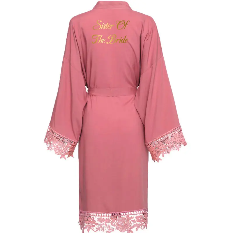 YUXINBRIDAL 2019 New Dusty Pink Solid Cotton Kimono Robes with Lace Trim Women Wedding Bridal Robe Bathrobe Sleepwear White