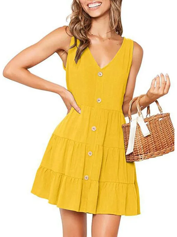 

Women's Cotton And Linen Sleeveless Dress Yellow (From Abroad) Women 'S Summer Dress Casual Long Prom Midi Maxi