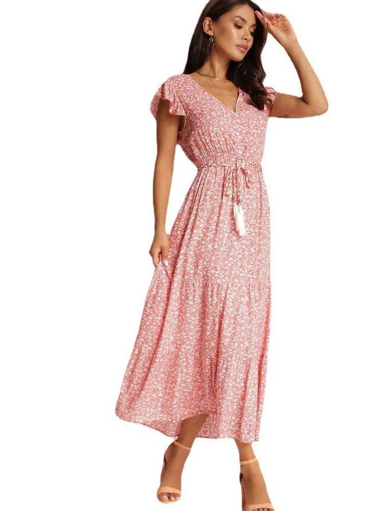 

Женское винтажное длинное платье, повседневное длинное привлекательное облегающее офисное платье в горошек с V-образным вырезом и подолом, ...