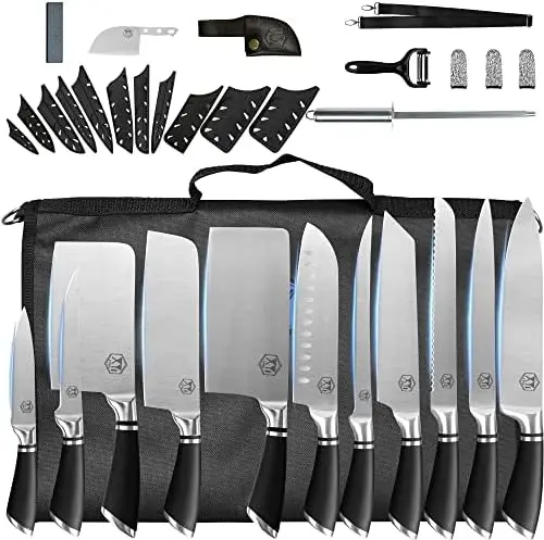 

Since 1986,Professional Knife Sets for Master Chefs, Chef Knife Set with Bag,Case and Sheath,Culinary Kitchen Butcher Meat Knive