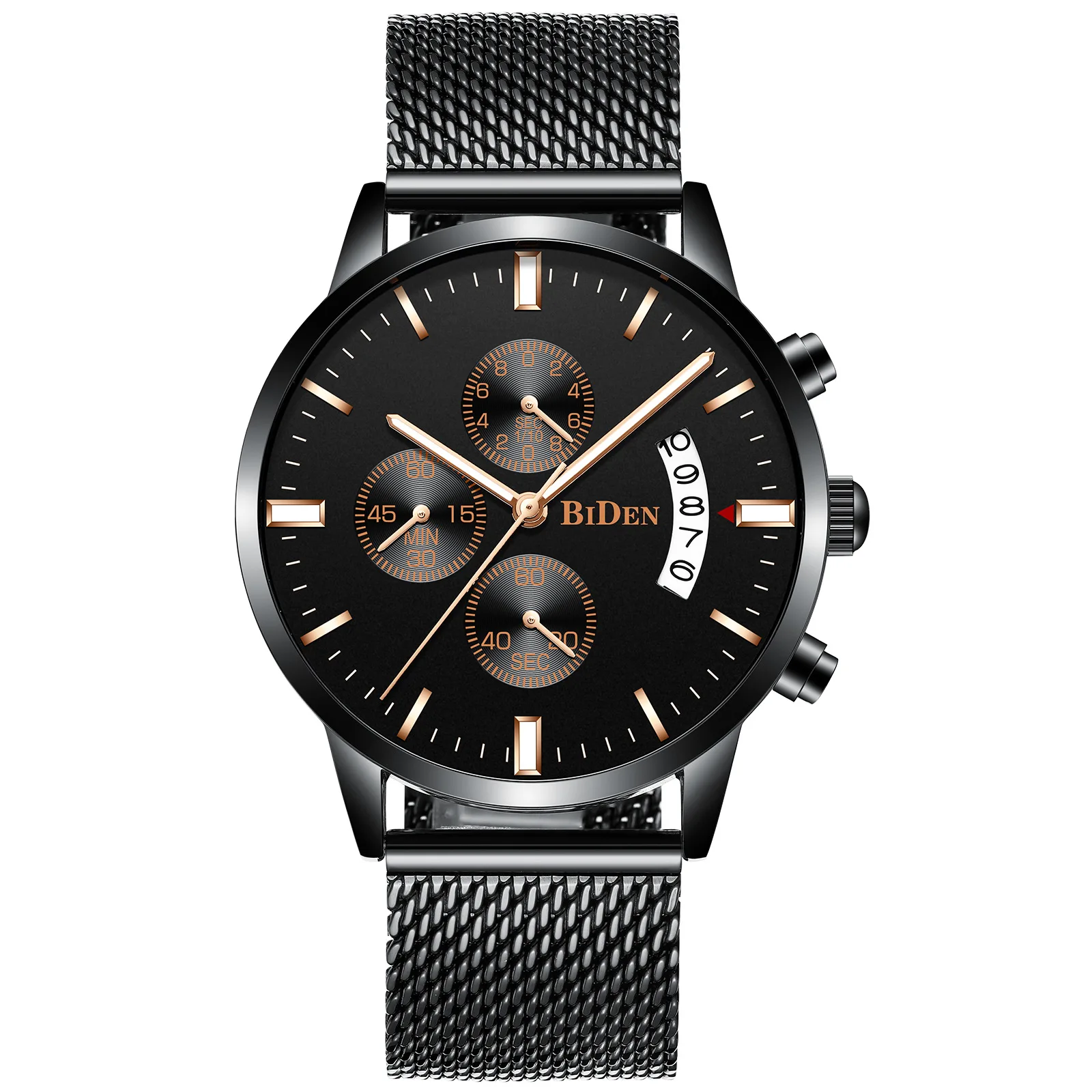 

Multifunctional Men's Watch Holiday Gift Mineral Glass Waterproof Stainless Steel Mesh Strap Automatic Calendar