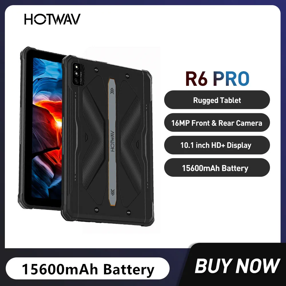 HOTWAV R6 Pro Rugged Tablet Android 12.0 Octa Core 8GB 128GB 15600mAh 10.1Inch HD Pad 16MP Camera Dual SIM Glove Mode Tablets PC