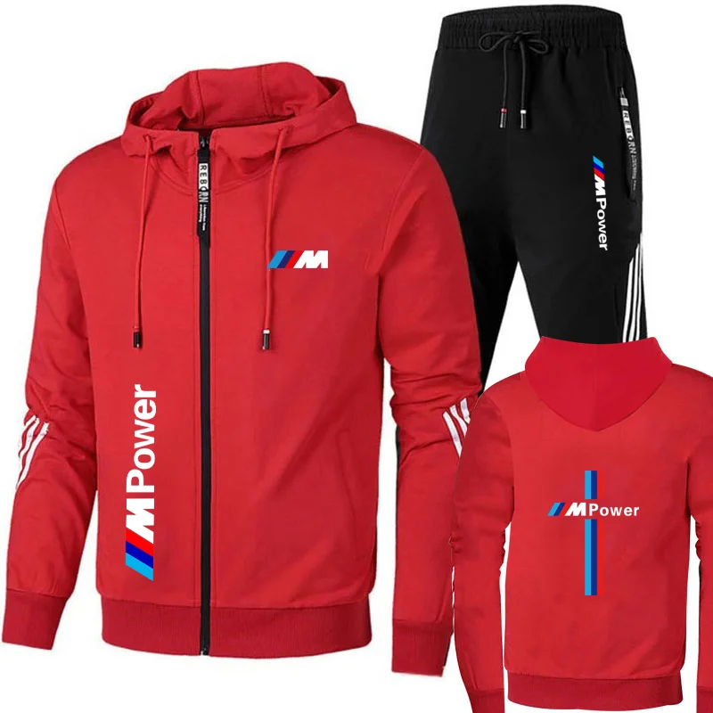 Men's sets sports fashion car brand M print oversized zipper outdoor hoodie Sports pants two-piece sweatshirt men's clothing