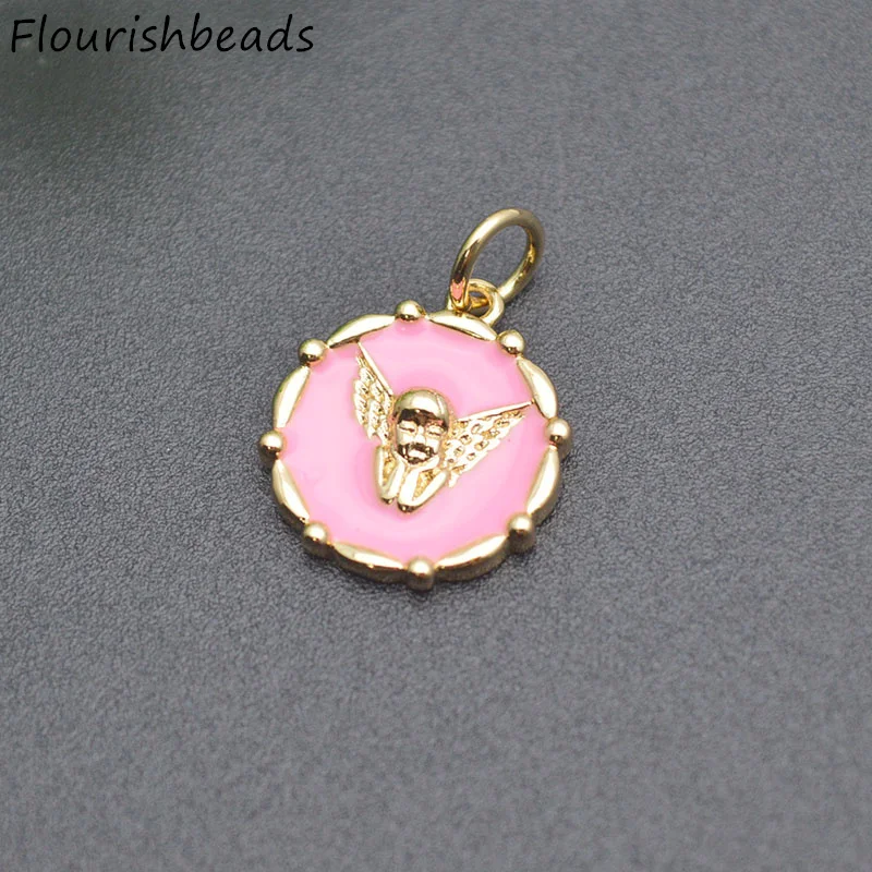 20pcs/lot New Style Nickel Free Anti Rust Gold Plated Blue Pink Enamel Round Angel Wing Metal Charms Pendants for Jewelry Making