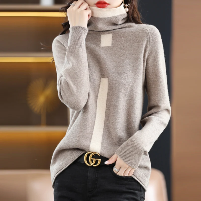 

Autumn And Winter Women Heaps Collar Turtleneck Sweaters Loose Pullover Casual Soft Knit Fashion Woolen Bottom Coat
