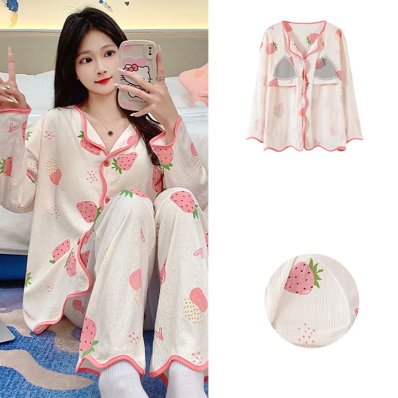 2 шт./комплект женские хлопковые пижамы с длинным рукавом