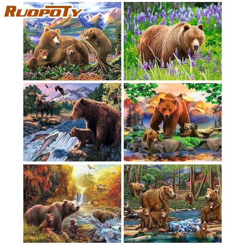

RUOPOTY Oil Painting By Numbers Paint Kit Drawing By Numbers Black Bear Animal Number Painting Wall Decor Diy Gift