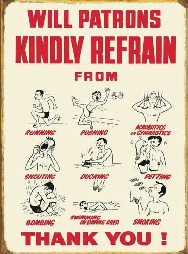 SWIMMING ПРЕДУПРЕЖДЕНИЕ Печатный металлический знак Забавная табличка Пещера