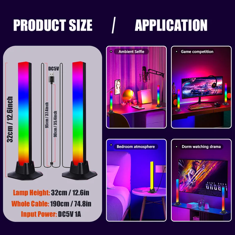 Светодиодная настольная лампа RGB от MONCBET 30 см с USB-управлением для спальни и