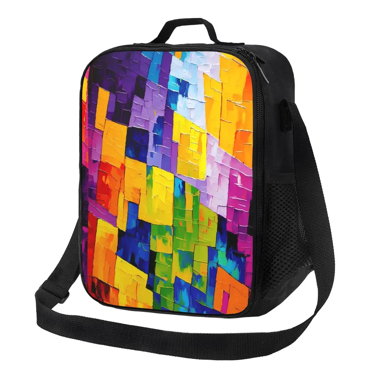 

Brush Print Lunch Bag Abstract Geometric Funny Lunch Box Picnic Portable Tote Food Bags Graphic Cooler Bag